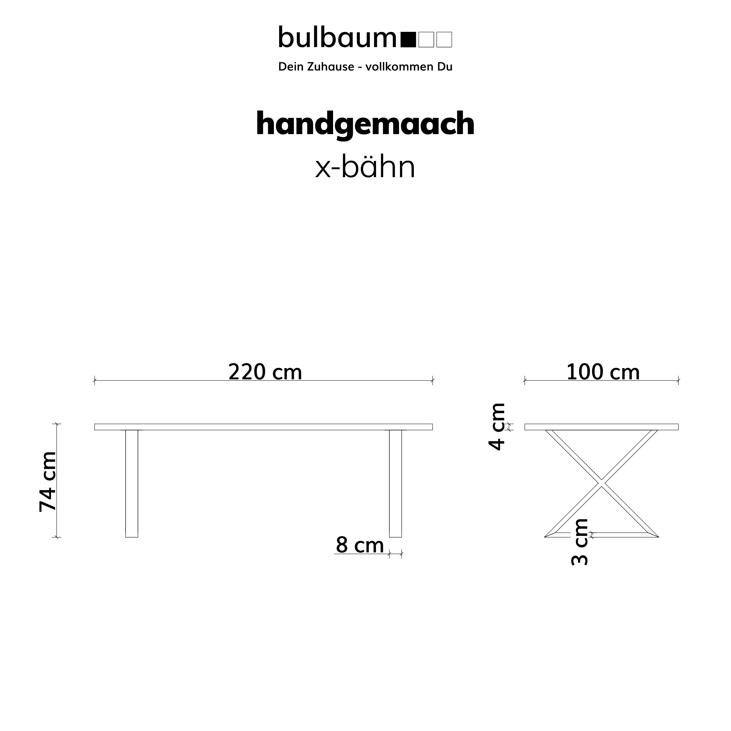bulbaum "handgemaach" Esstisch "X-Bähn"