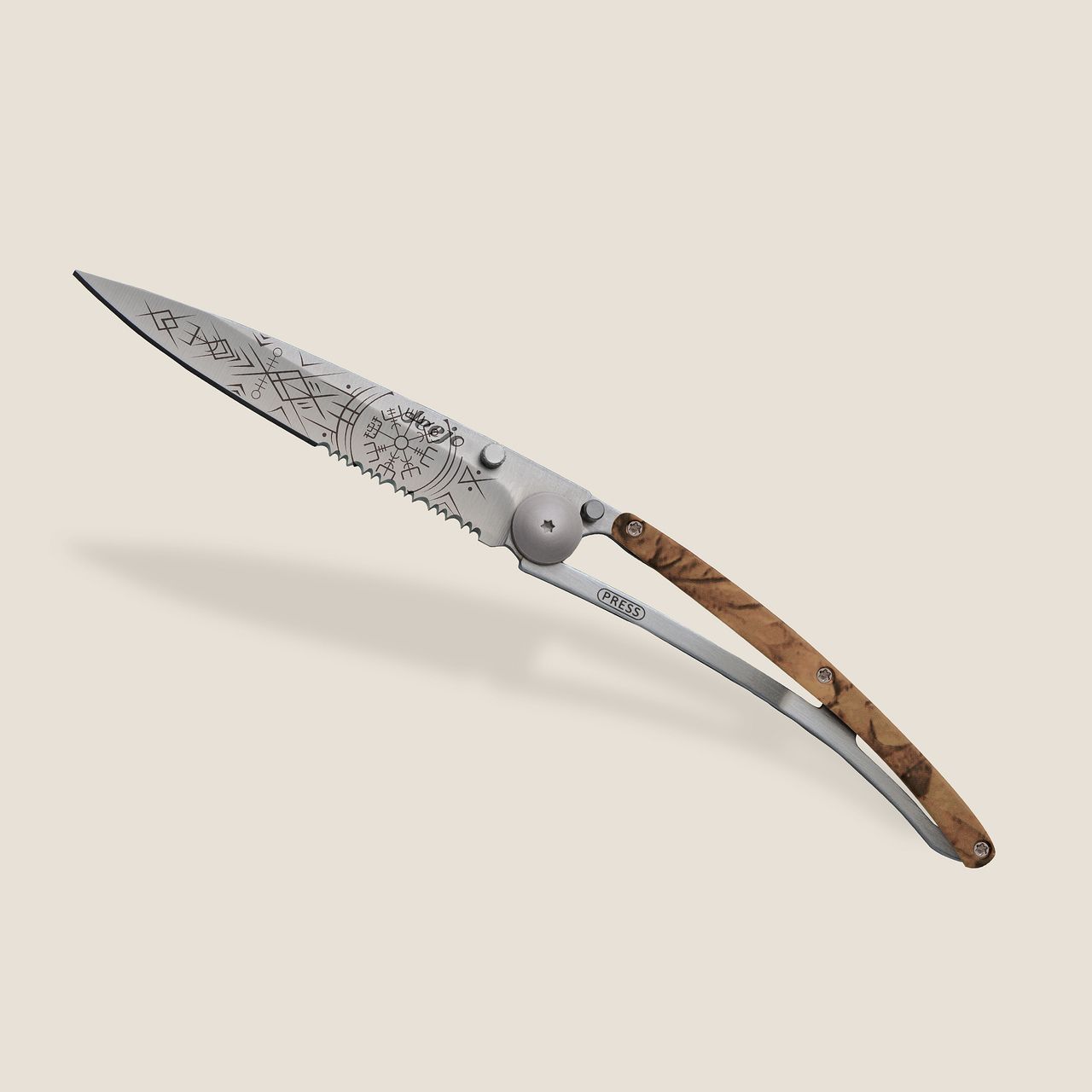 Deejo Taschenmesser 37g, Olivenholz Viking Vegvisir