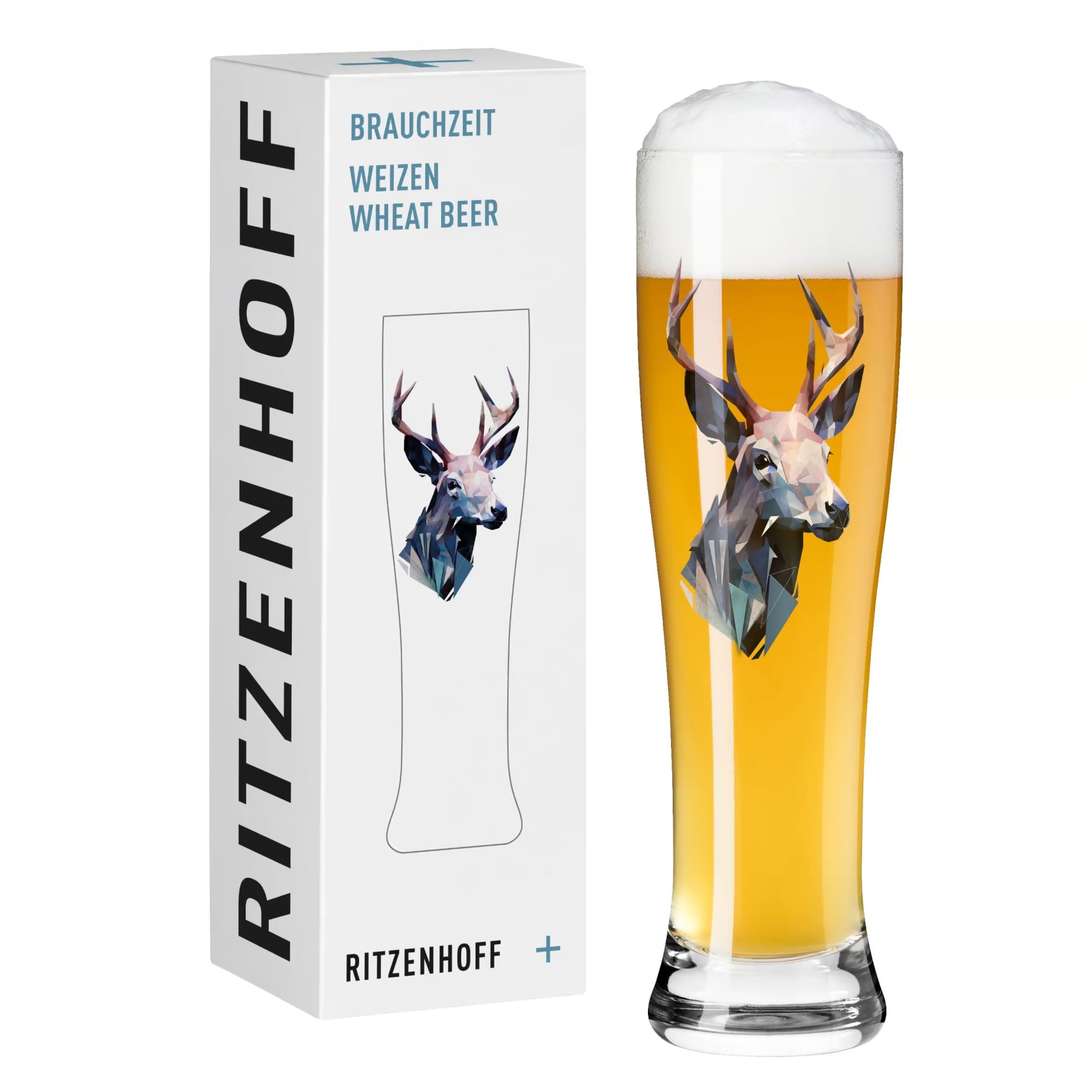 Weizenbierglas mit Hirschmotiv und Geschenkkarton