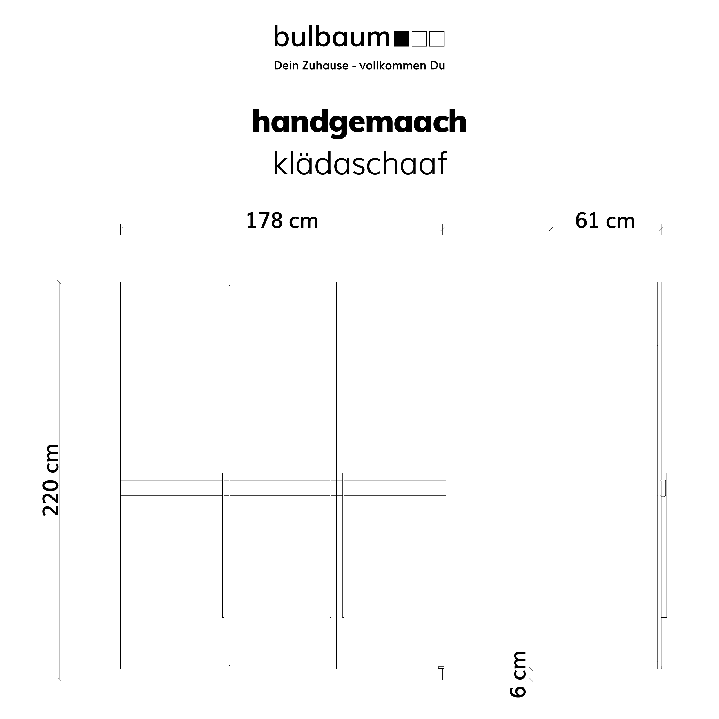 bulbaum "handgemaach" 3-türiger Kleiderschrank "klädaschaaf"