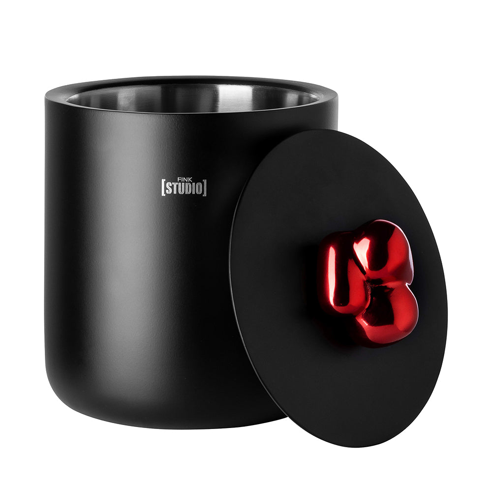 Fink Studio POP ART Eiswürfeleimer pulverbeschichtet matt rot schwarz, ⌀19cm