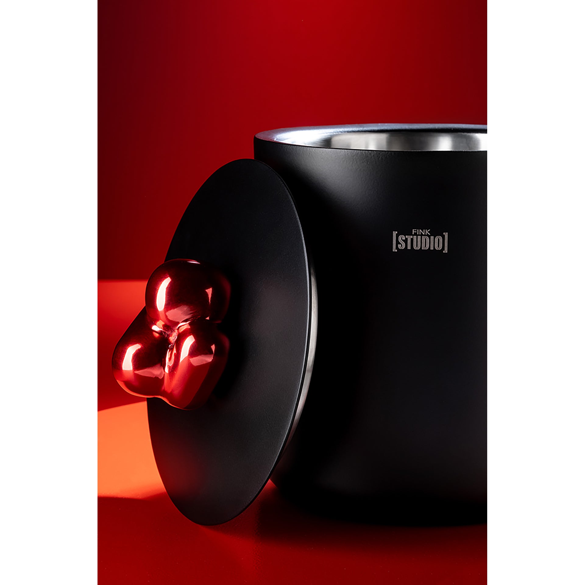 Fink Studio POP ART Eiswürfeleimer pulverbeschichtet matt rot schwarz, ⌀19cm