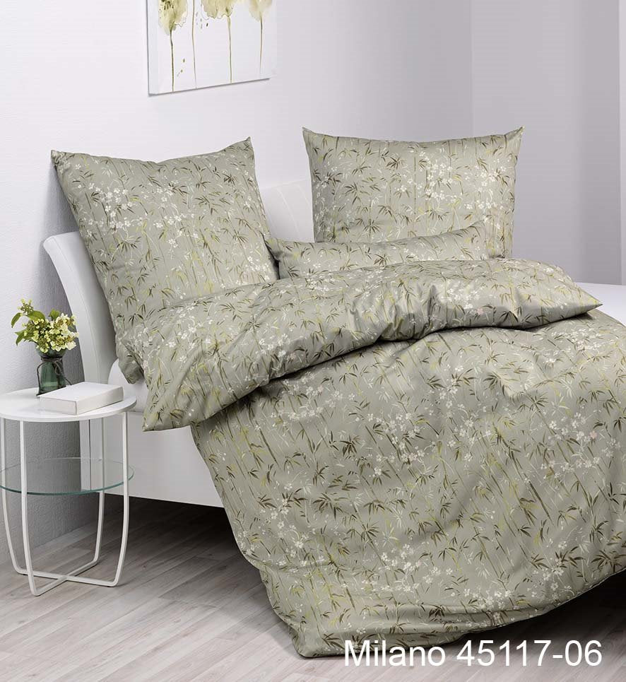 Janine Milano Mako-Satin Bettwäsche 45117 Fb. 06 olivgrün, 135x200cm, 80x80cm