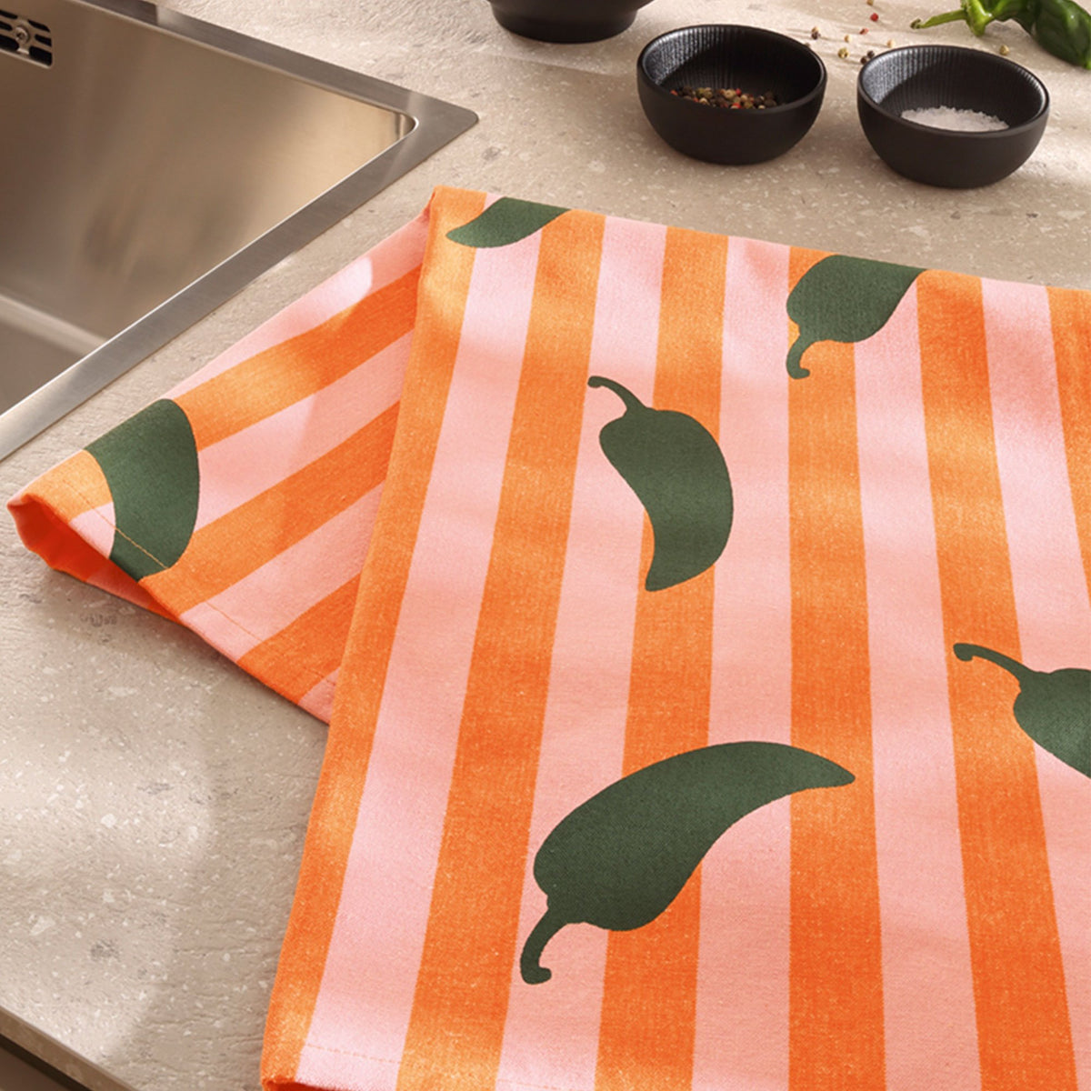 Cawö Küchentuch Jalapeno, rosa-orange, 100% Baumwolle