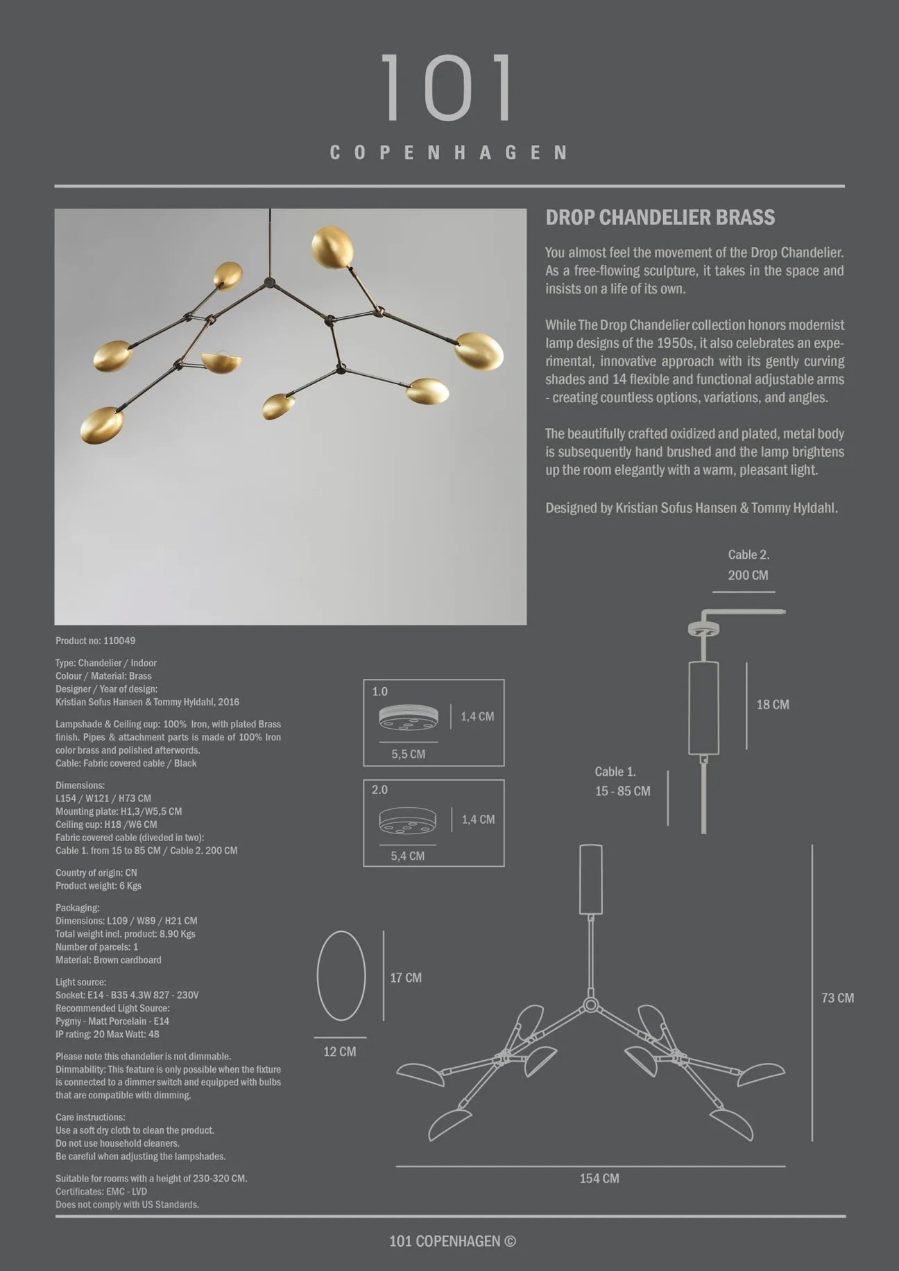 101 cph- Drop Chandelier Brass